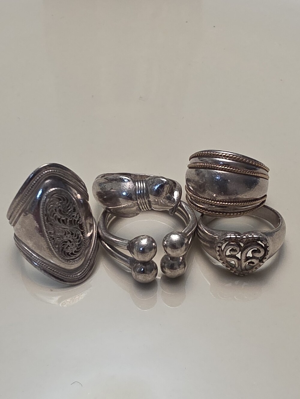 Larger Sized Vintage 925 Sterling Silver 5 Piece Ring Lot Bundle Estate Rings